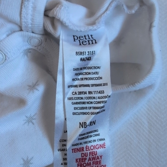 petit lem modern star white cotton short sleeve bodysuit newborn baby unisex - Picture 4 of 5